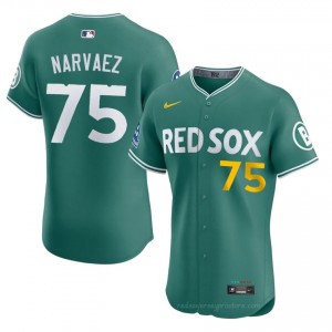 #75 Carlos Narvaez Green Men BoSox Official Stitch Baseball Jersey U5t74m96
