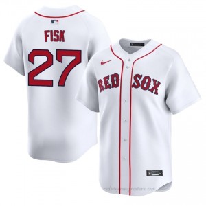 BOS Red Sox #27 Carlton Fisk White Men Premium Embroidery Baseball Jersey LE38mC43