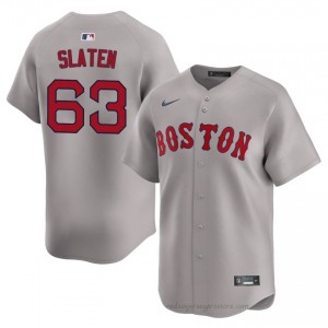 #63 Justin Slaten Gray Men BoSox Official Stitch Baseball Jersey 83GD3I86