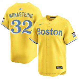 #32 Andruw Monasterio Gold Men BoSox Gameday Embroidery Baseball Jersey 21xqUQ13
