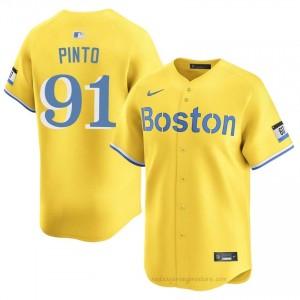 BOS Red Sox #91 Avinson Pinto Gold Men Premium Embroidery Baseball Jersey sV833841