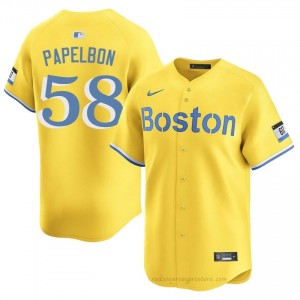 #58 Jonathan Papelbon Gold Men BoSox Gameday Embroidery Baseball Jersey IggH2V16