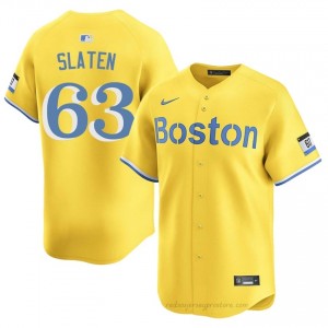 #63 Justin Slaten Gold Men BoSox Gameday Embroidery Baseball Jersey t87s1484