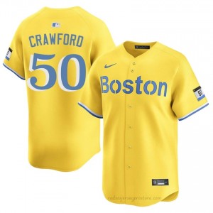 Kutter Crawford #50 Red Sox Gold Men Limited Embroidery Baseball Jersey ux1c3746