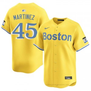 BOS Red Sox #45 Pedro Martinez Gold Men Premium Embroidery Baseball Jersey 53LN2389