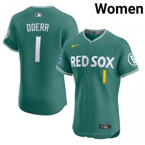 BOS Red Sox #1 Bobby Doerr Green Women Replica Stitched Baseball Jersey 2DQ21063