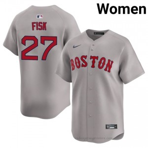 BOS Red Sox #27 Carlton Fisk Gray Women Replica Stitched Baseball Jersey Q747DH96
