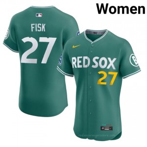 Carlton Fisk #27 Red Sox Green Women MLB Stitched Baseball Jersey Gu05dR10