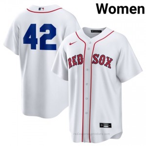 Jackie Robinson Day #42 Red Sox White Women Limited Embroidery Baseball Jersey P3fC7p58