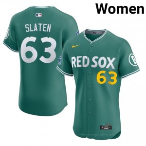 #63 Justin Slaten Green Women BoSox Classic Stitched Baseball Jersey pC6nbn27