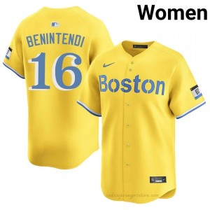 BOS Red Sox #16 Andrew Benintendi Gold Women Player Stitch Baseball Jersey WM73EC46