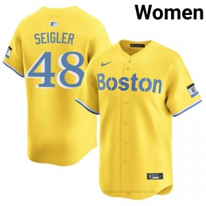 BOS Red Sox #48 Anthony Seigler Gold Women Player Stitch Baseball Jersey 4r8cA078