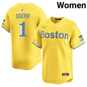 #1 Bobby Doerr Gold Women BoSox Official Stitch Baseball Jersey 64e5OD68