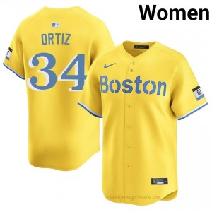 BOS Red Sox #34 David Ortiz Gold Women Player Stitch Baseball Jersey 7GH1P495