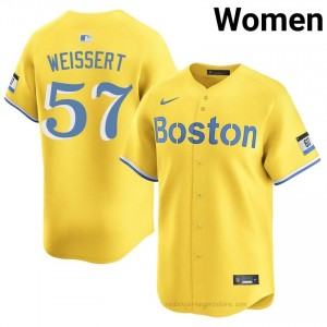 #57 Greg Weissert Gold Women BoSox Official Stitch Baseball Jersey s5yQGN83