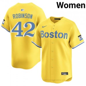 BOS Red Sox #42 Jackie Robinson Gold Women Player Stitch Baseball Jersey 6j56E539