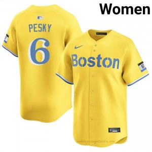 Women Johnny Pesky #6 Boston Red Sox Gold Authentic Stitch Baseball Jersey mJF30172