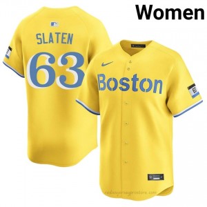 Women Justin Slaten #63 Boston Red Sox Gold Authentic Stitch Baseball Jersey MgJ54p75