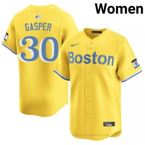 Mickey Gasper #30 Red Sox Gold Women Pro-Grade Stitch Baseball Jersey a0EY2769