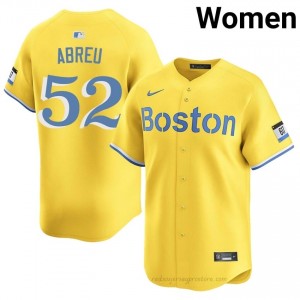 #52 Wilyer Abreu Gold Women BoSox Official Stitch Baseball Jersey S14J4575