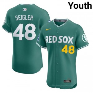 BOS Red Sox #48 Anthony Seigler Green Youth Premium Embroidery Baseball Jersey 17477g43