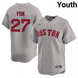 #27 Carlton Fisk Gray Youth BoSox Gameday Embroidery Baseball Jersey fl6AE669