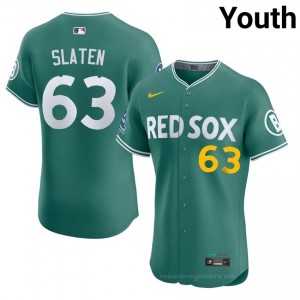 Youth Justin Slaten #63 Boston Red Sox Green Game Embroidery Baseball Jersey T8y4D381