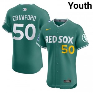BOS Red Sox #50 Kutter Crawford Green Youth Premium Embroidery Baseball Jersey 2mLCX477