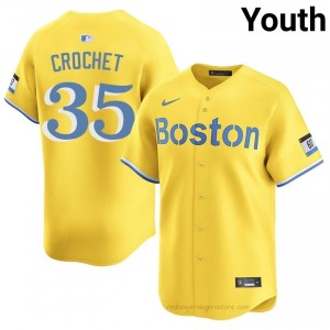BOS Red Sox #35 Garrett Crochet Gold Youth Replica Stitched Baseball Jersey CIYT3y74